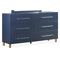 6-Drawer Dresser in Navy Blue and Burnished Brass