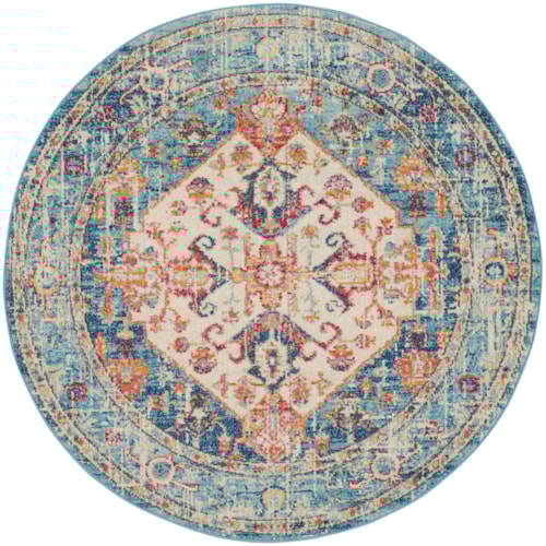 4'  Ivory/Light Blue Round Rug