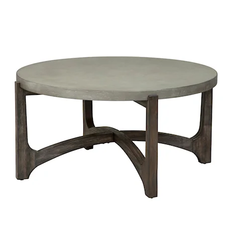Contemporary Round Cocktail Table with Concrete Top