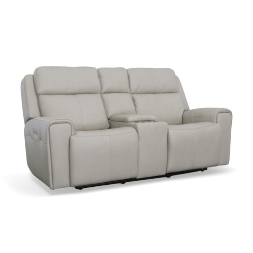 Transitional Power Reclining Loveseat with Console and Power Headrests and Lumbar