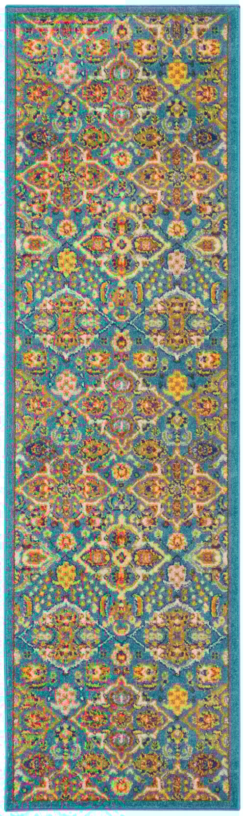 2'3" x 7'6" Turquoise Ivory Runner Rug
