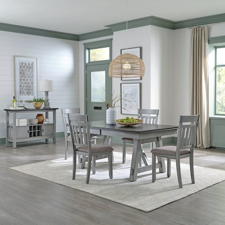 Transitional 5-Piece Trestle Table Set