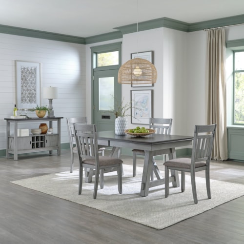 Transitional 5-Piece Trestle Table Set