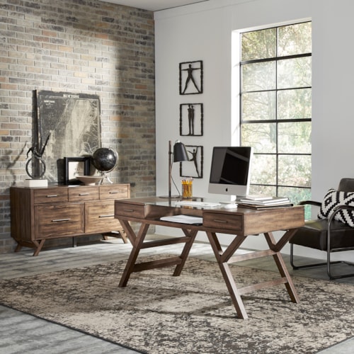 Contemporary 2-Piece Home Office Desk and Credenza Set