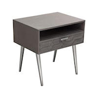 Contemporary Solid Mango Wood 1-Drawer End Table with Metal Legs