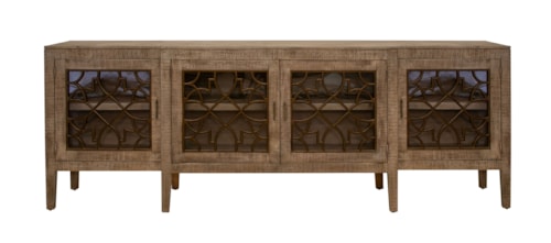 Rustic 4-Door Console Table with Glass Doors