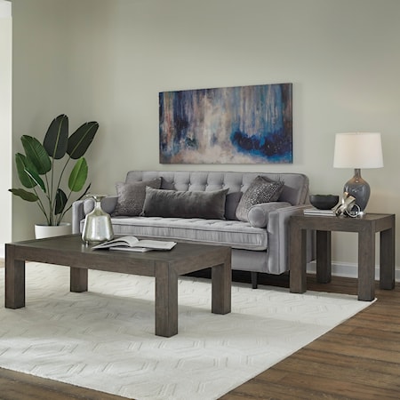 Contemporary 3-Piece Occasional Table Set with Block-Style Legs