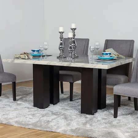 Transitional Adjustable Dining Table with Faux Marble Top
