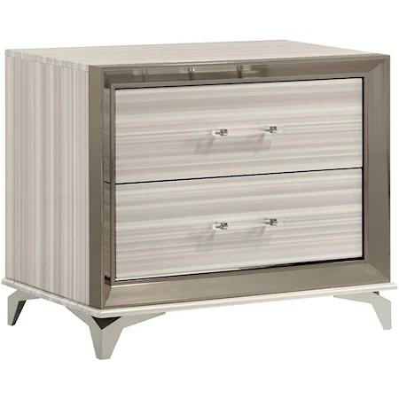 White 2-Drawer Nightstand with Metal Accents