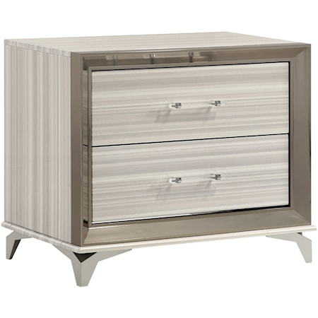 White 2-Drawer Nightstand with Metal Accents