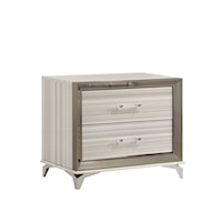 Contemporary White 2-Drawer Nightstand with Metal Accents