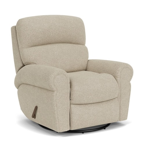 Casual Swivel Gliding Recliner with Rolled Armrests