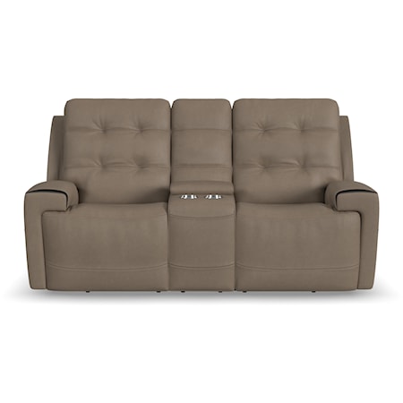 Casual Power Reclining Console Loveseat with Power Headrests and USB Charging