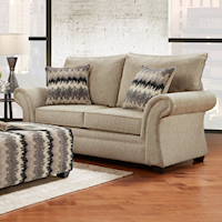 Transitional Loveseat with Flared Rolled Arms