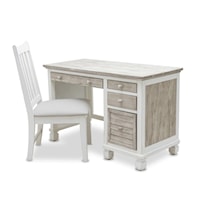 Coastal Islamorada Desk and Upholstered Slat Back Chair Set