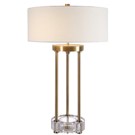 Uttermost Lagrima Metal Crystal and Fabric Lamp in Brushed Brass/Beige