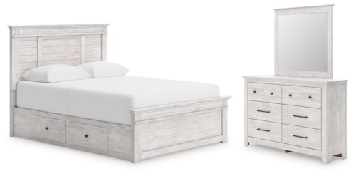 Queen Panel Bed With Storage, Dresser And Mirror