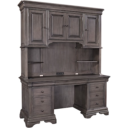 Traditional Desk and Hutch with Power Outlets and Adjustable Shelves