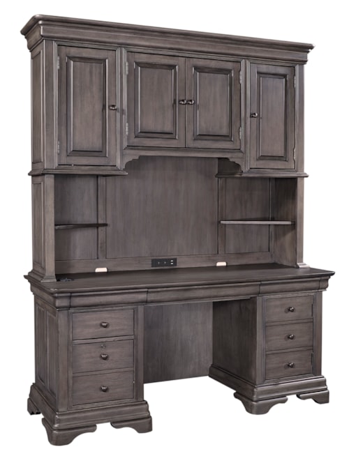 Traditional Desk and Hutch with Power Outlets and Adjustable Shelves