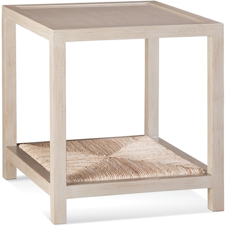 End Table with Rattan Shelf