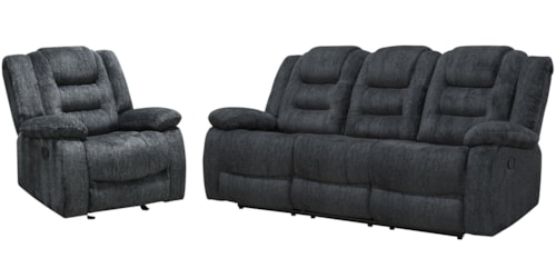 Casual Manual Reclining Sofa and Recliner Set