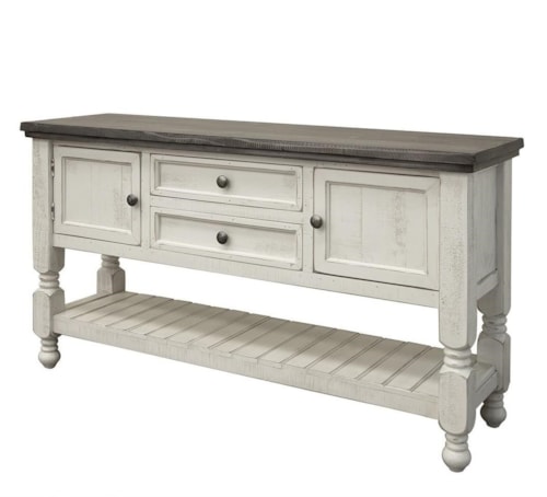 Farmhouse 2-Door Sofa Table with 2 Drawers and Slatted Shelf