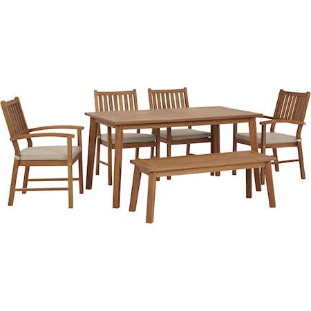 Outdoor Dining Table w/ 4 Chairs & Bench