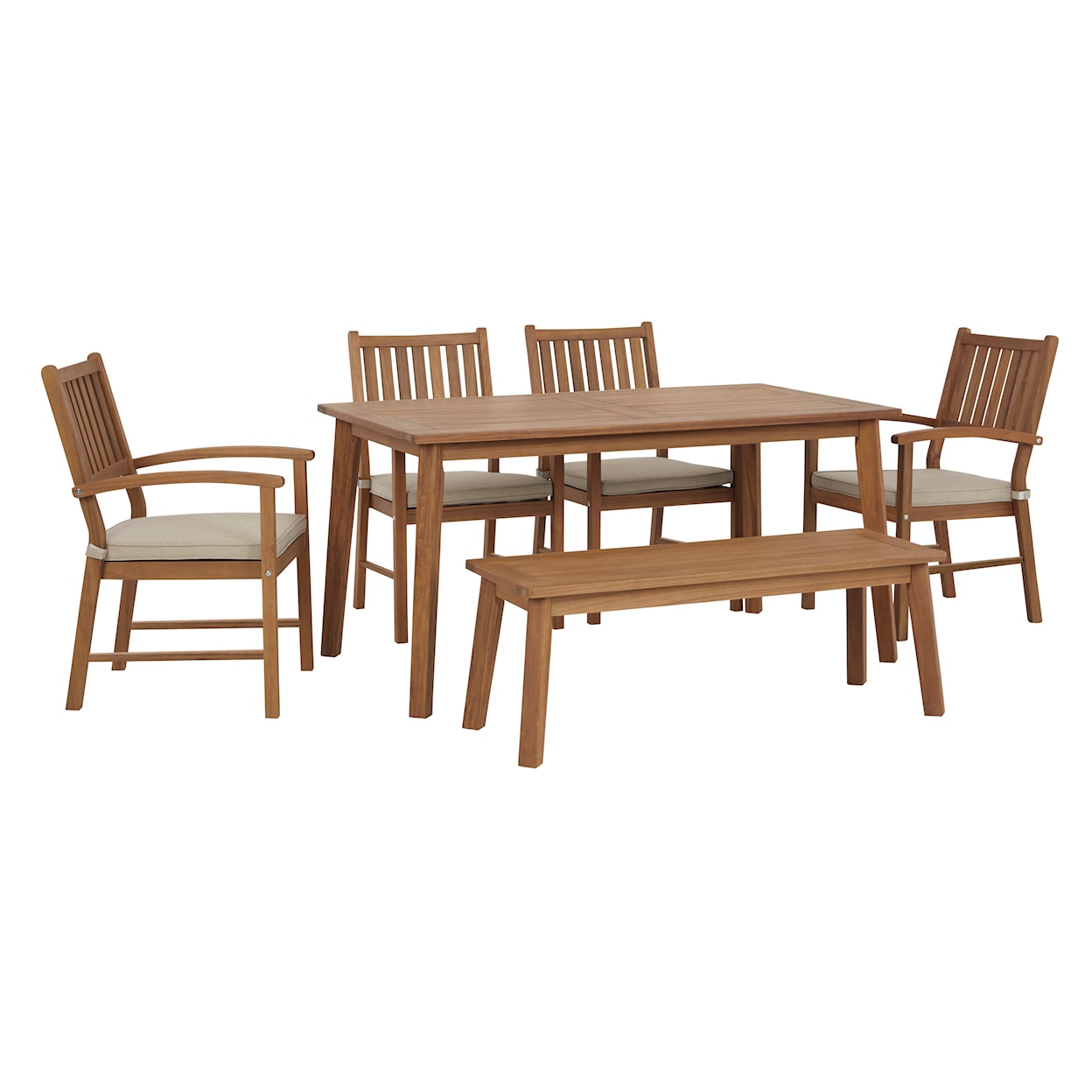 Signature Design Janiyah Outdoor Dining Table w/ 4 Chairs & Bench