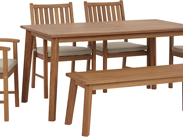 Outdoor Dining Table w/ 4 Chairs & Bench
