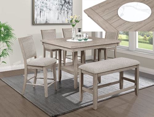 Transitional 6-Piece Counter Height Dining Set with Bench