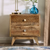 Boho Solid Wood Hand-Carved Nightstand