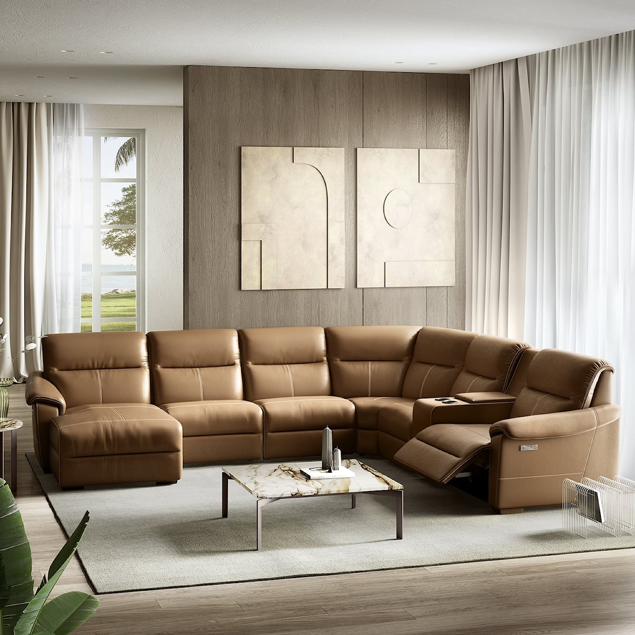Natuzzi Editions Potenza L-Shaped Sectional with Console