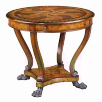 Traditional Marquetry Inlaid Round End Table