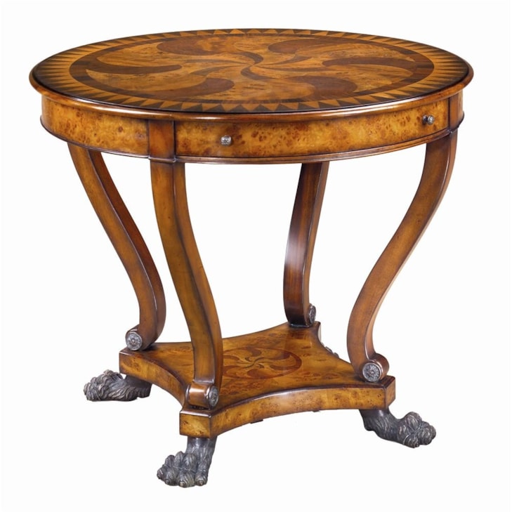 Theodore Alexander Tables Marquetry Inlaid Round End Table