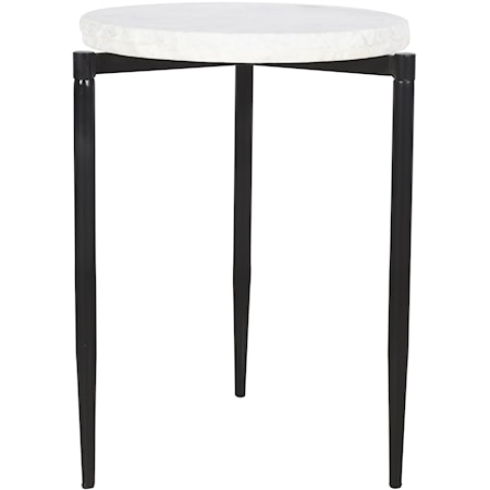 Industrial Round Accent Table with White Marble Top