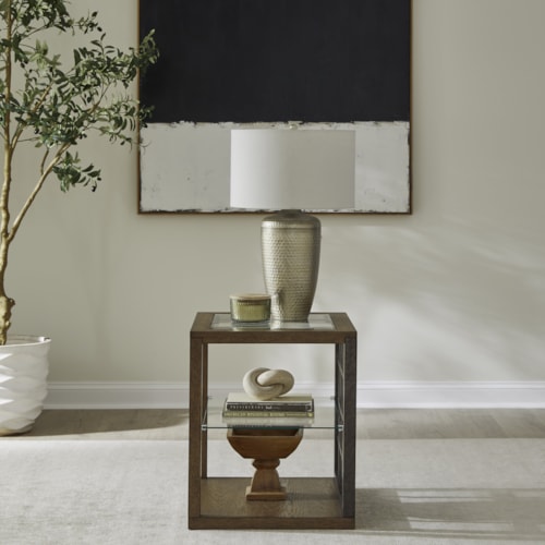 Contemporary End Table with Floating Glass Shelf
