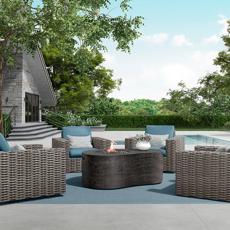 Ebel Fire Pits & Accessories Modern Faux-Stone Fire Pit w/Lid