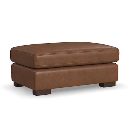 Casual Leather Ottoman with Block Legs