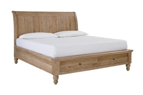 Transitional King Storage Sleigh Bed with Headboard  USB Charging Ports