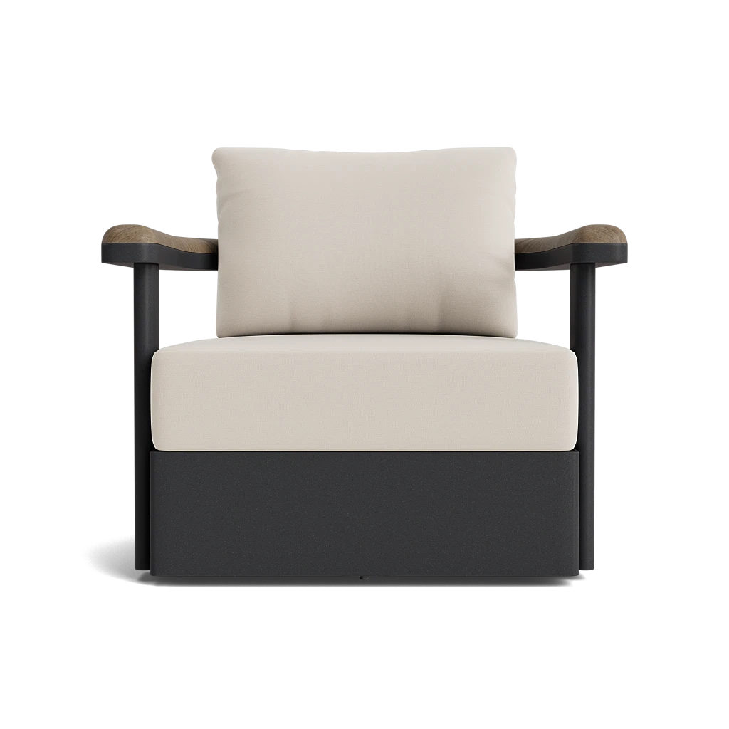 Barrel-Back Swivel Lounge Chair w/Teak Arms