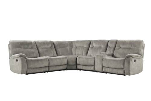 Casual 6-Piece Manual Reclining Sectional Sofa with Entertainment Console