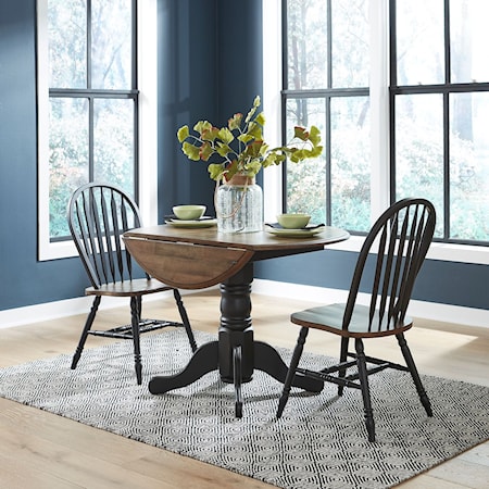 Transitional 3-Piece Dining Set With Drop Leaves