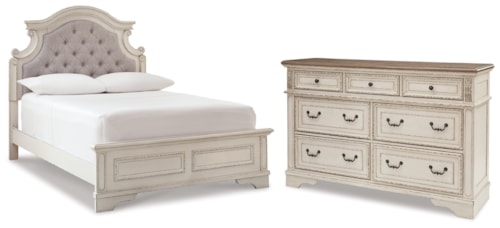 Full Upholstered Panel Bed And Dresser
