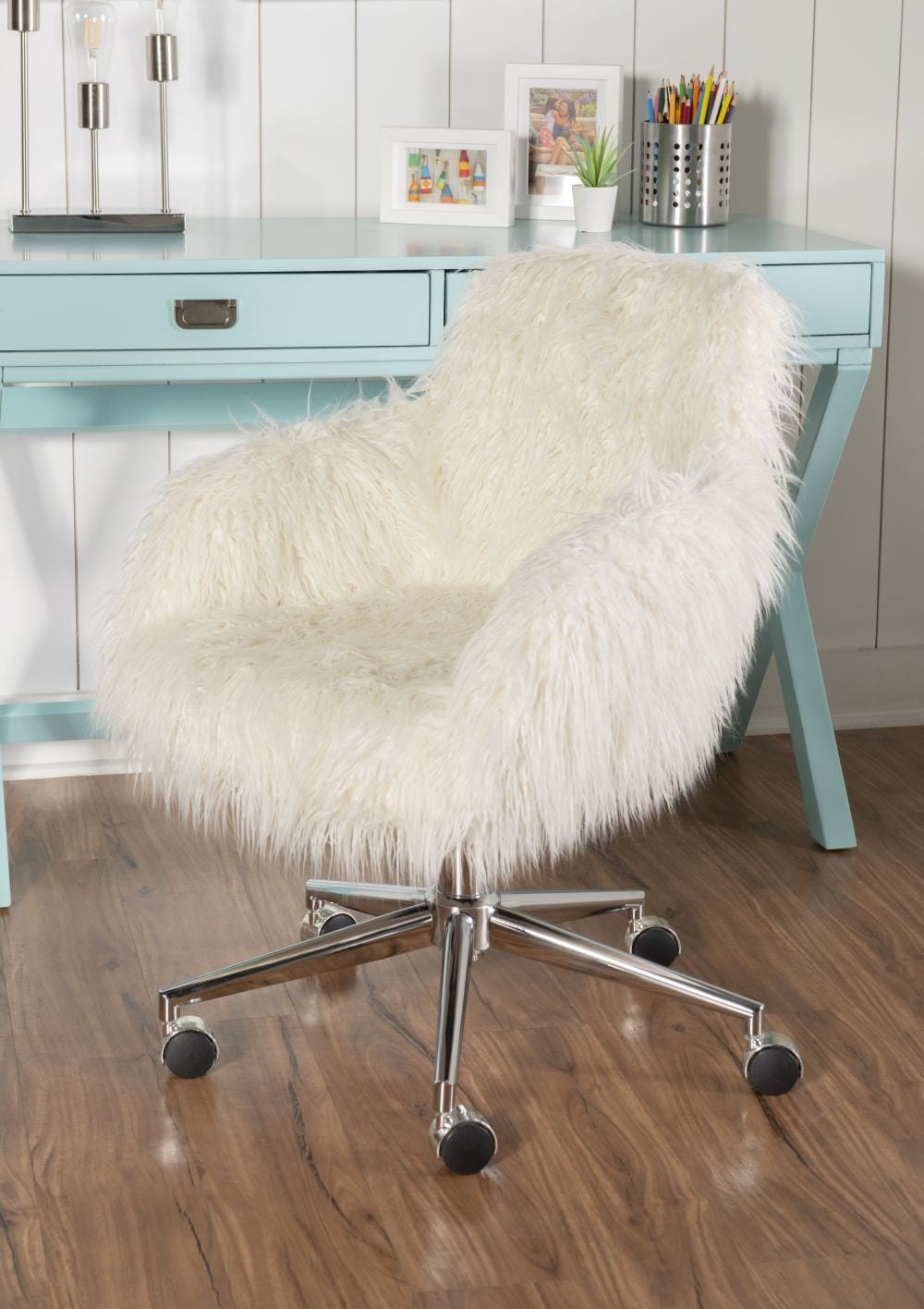 Dawson Faux Fur Barrell Office Chair Wht