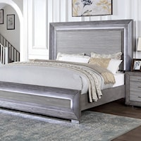Transitional Gray California King Bed with LED Light