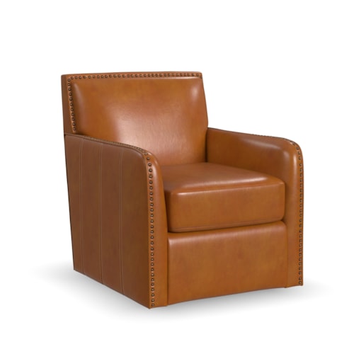 Transitional Leather Swivel Chair with Nailheads