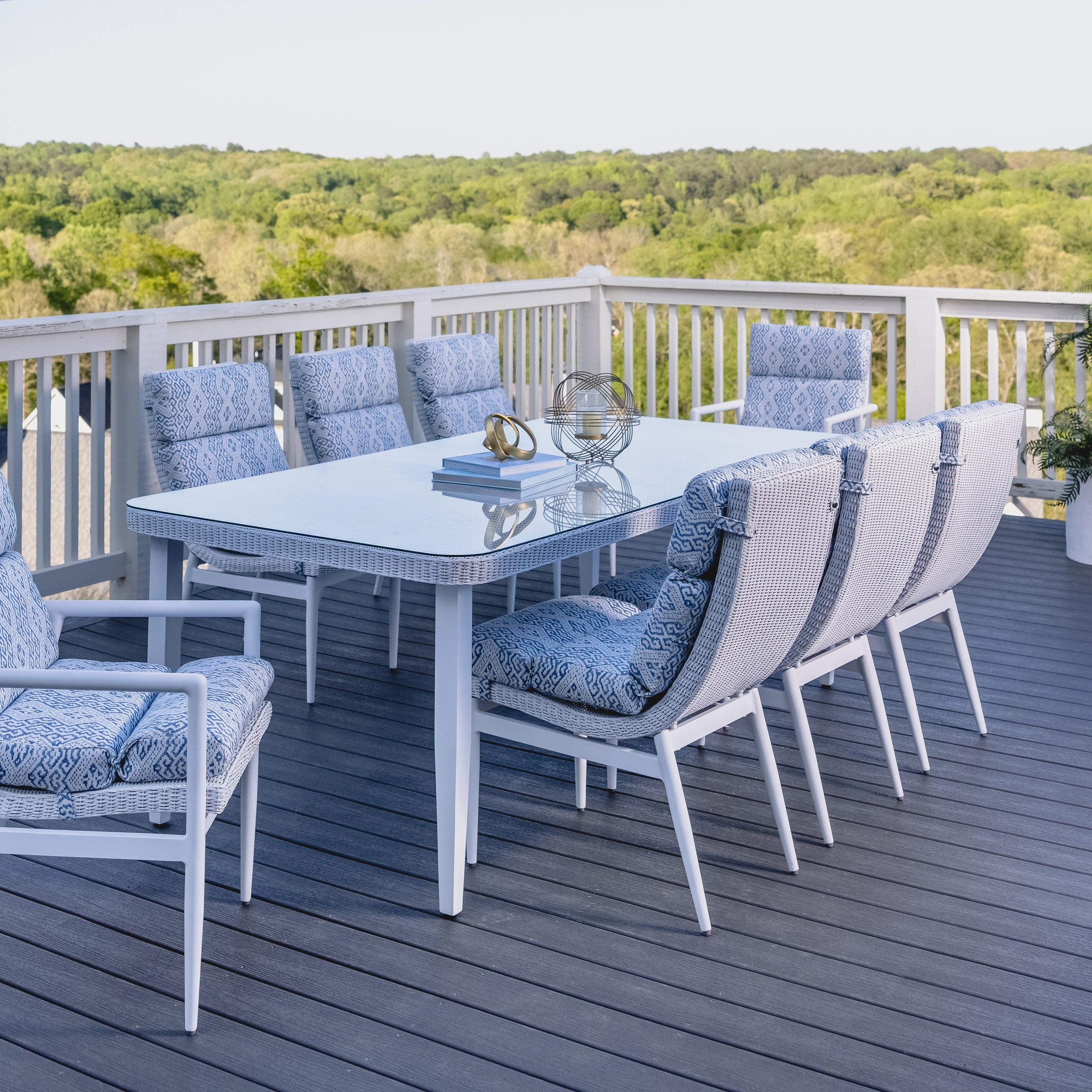 Lloyd Flanders Cascade 86" Rect. Glass-Top Wicker Dining Table