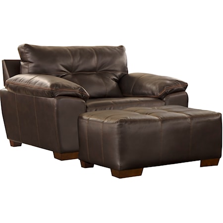 Contemporary Chair and Ottoman with Tufted Back