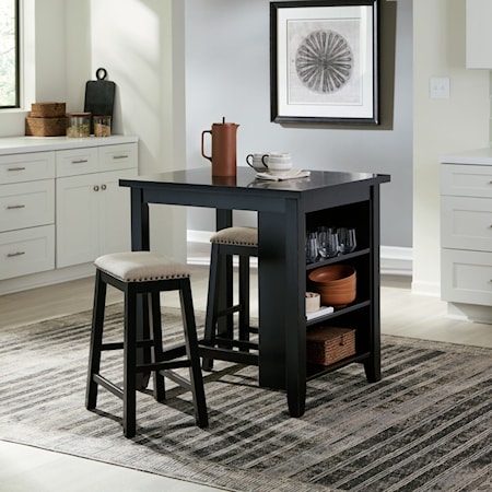 Transitional 3-Piece Counter Height Dinette Set with Stools - Black