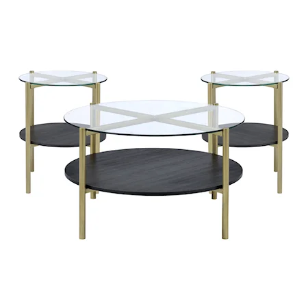 Contemporary 3-Piece Cocktail Table Set with 2 End Tables